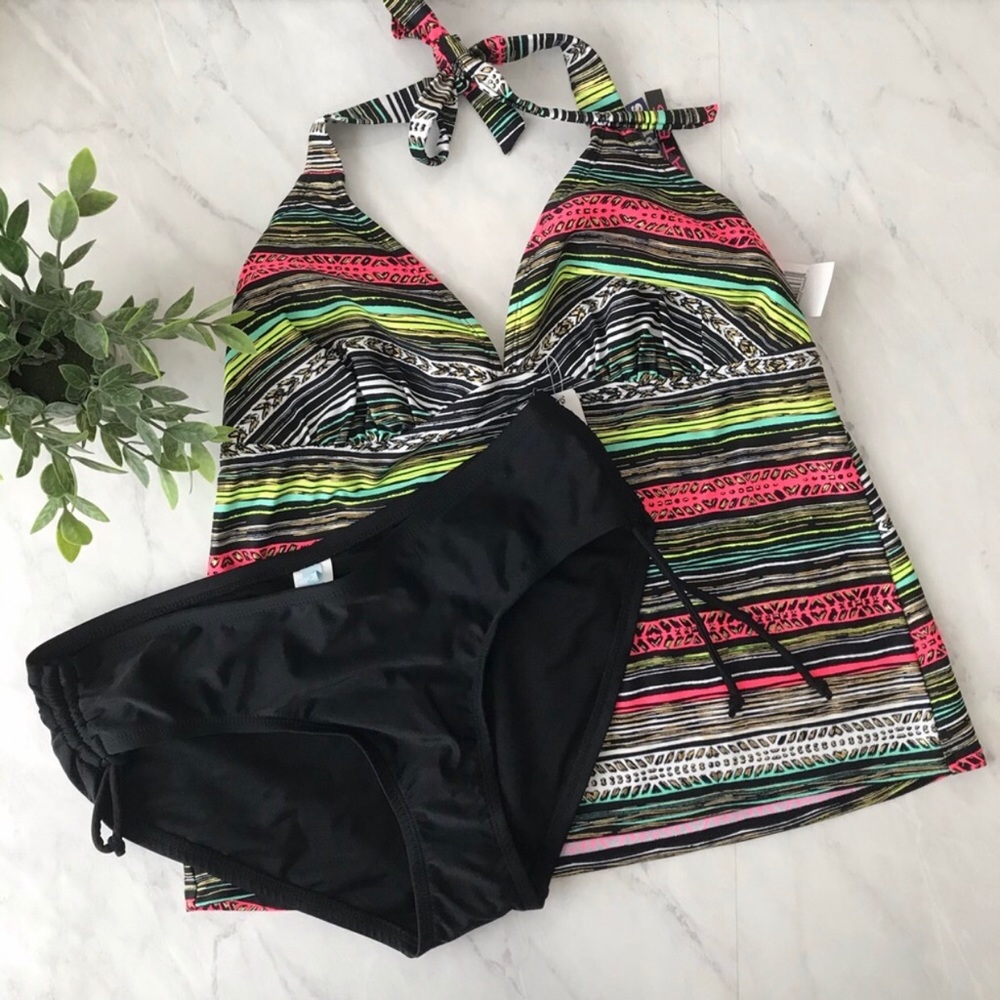 Neon Tankini and Black Bikini Bottom